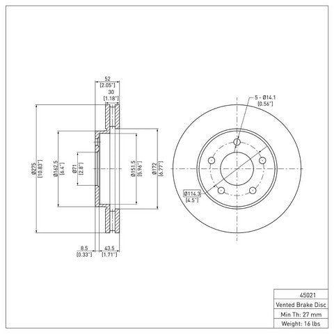 Disc Brake Rotor Dynamic Friction 604-45021