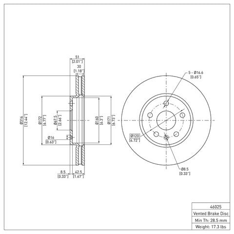 Disc Brake Rotor Dynamic Friction 604-46025