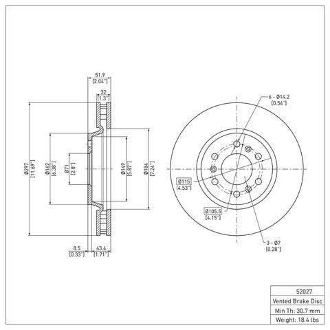 Disc Brake Rotor Dynamic Friction 604-52027