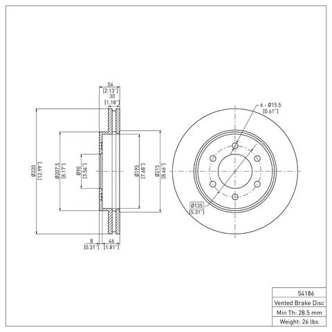 Disc Brake Rotor Dynamic Friction 604-54186