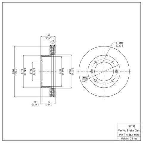 Disc Brake Rotor Dynamic Friction 604-54198