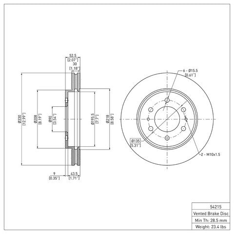 Disc Brake Rotor Dynamic Friction 604-54215
