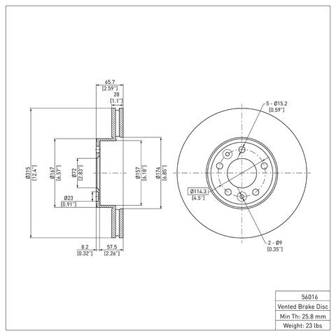 Disc Brake Rotor Dynamic Friction 604-56016