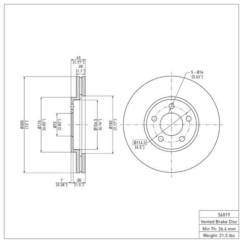 Disc Brake Rotor Dynamic Friction 604-56019