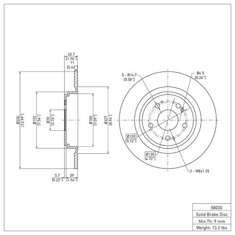 Disc Brake Rotor Dynamic Friction 604-58030
