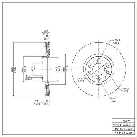 Disc Brake Rotor Dynamic Friction 604-65019