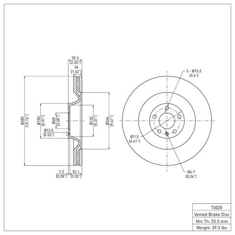 Disc Brake Rotor Dynamic Friction 604-73035