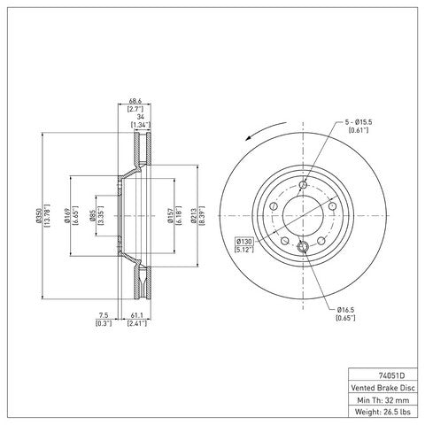 Disc Brake Rotor Dynamic Friction 604-74051D