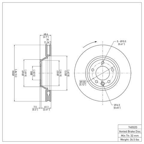 Disc Brake Rotor Dynamic Friction 604-74052D