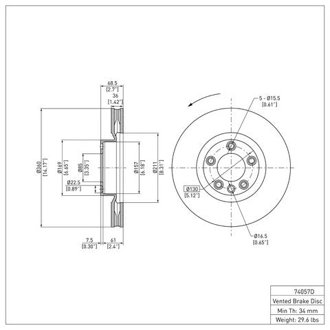 Disc Brake Rotor Dynamic Friction 604-74057D