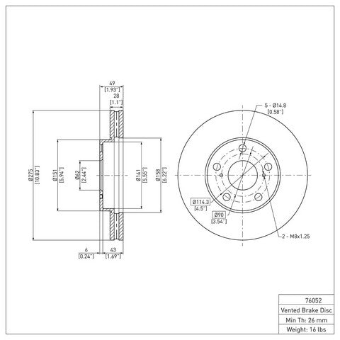 Disc Brake Rotor Dynamic Friction 604-76052