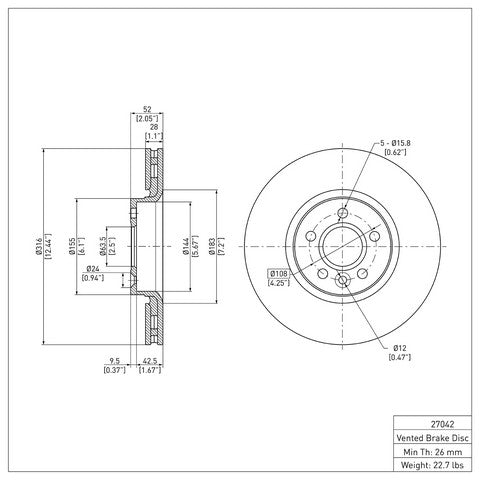 Disc Brake Rotor Dynamic Friction 900-27042