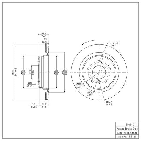 Disc Brake Rotor Dynamic Friction 900-31034D