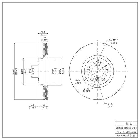 Disc Brake Rotor Dynamic Friction 900-31142