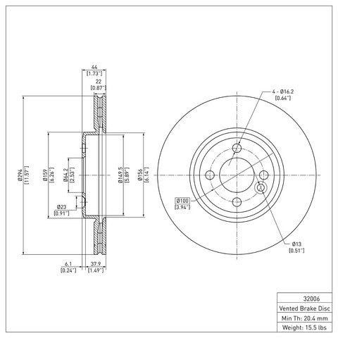 Disc Brake Rotor Dynamic Friction 900-32006