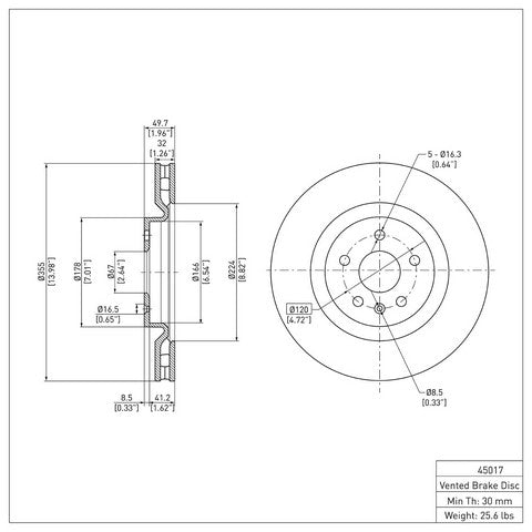 Disc Brake Rotor Dynamic Friction 900-45017