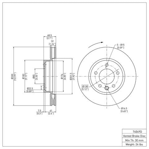 Disc Brake Rotor Dynamic Friction 900-74049D