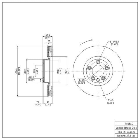 Disc Brake Rotor Dynamic Friction 900-74056D