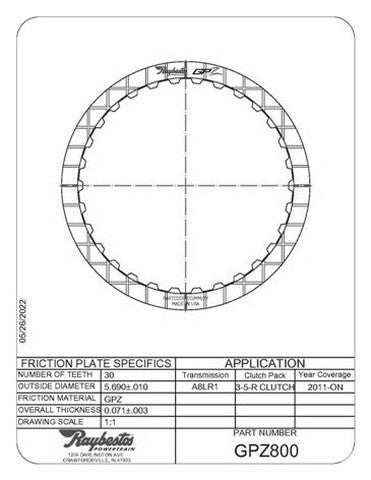 Friction Plates Raybestos Powertrain GPZ800
