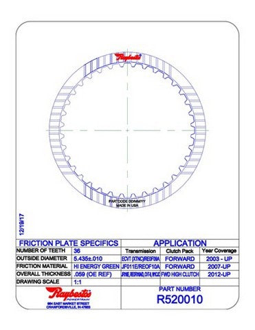 Friction Plates Raybestos Powertrain R520010