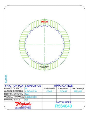 Friction Plates Raybestos Powertrain R564040